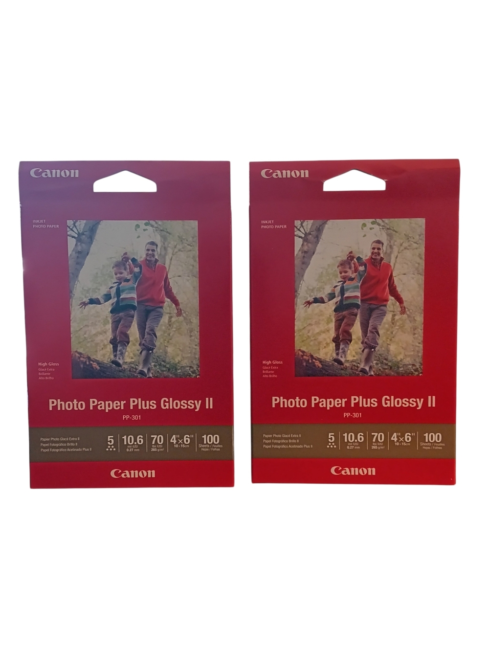 2 Packs Canon Photo Paper Plus Glossy II - Red and Purple Packaging